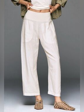 NWT Anthropologie Pilcro Reese Linen Blend Pull-on Pants Vanilla SZ XS RV $118